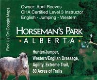 Horseman's Park Alberta English Western Lessons Clinics Training Trail Riding Agility Extreme Trail April Reeves